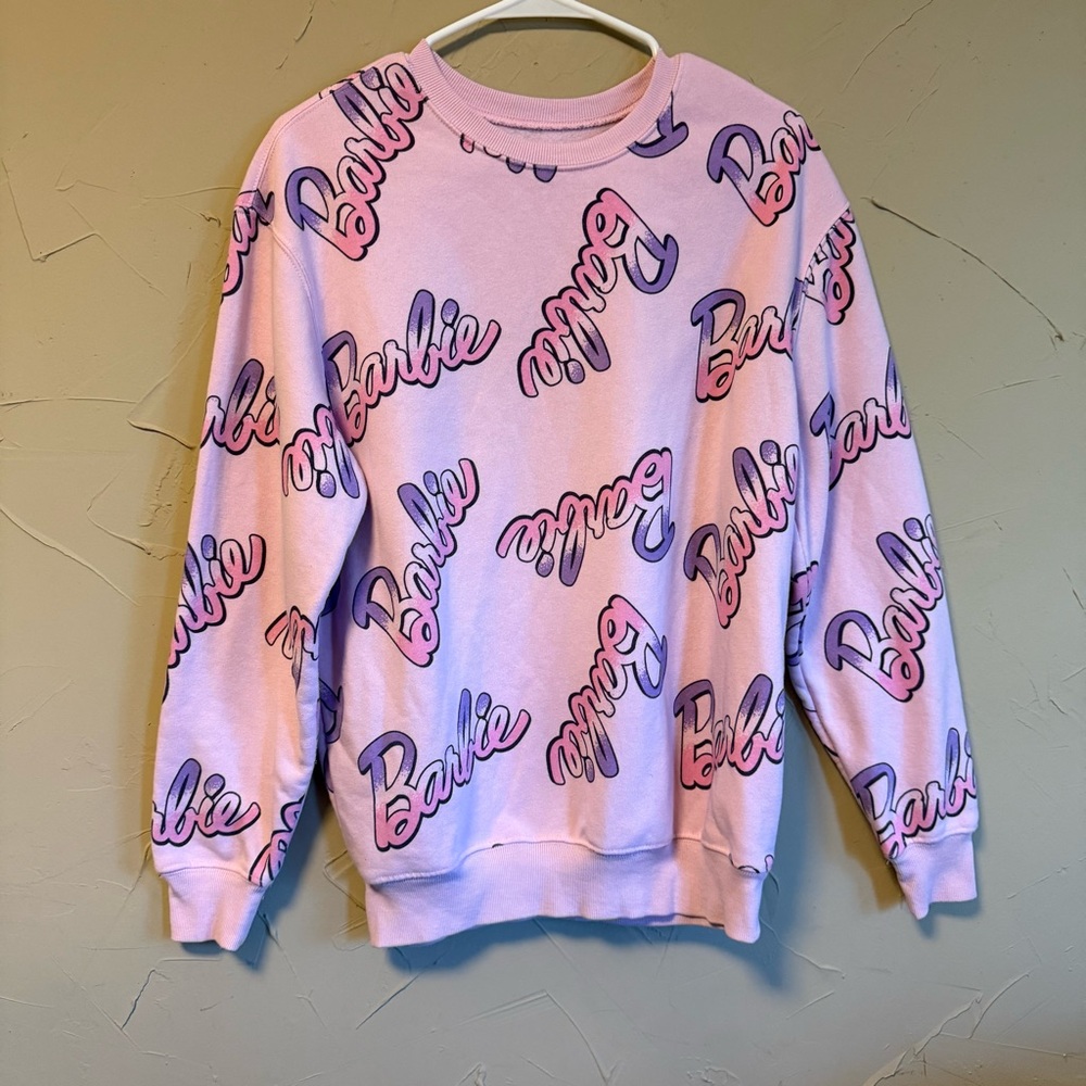 Barbie Core Aesthetic All Over Multi Logo Print Pink Purple Crewneck Sweatshirt